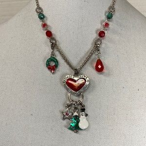 Holiday Christmas silvertone necklace with extra charms